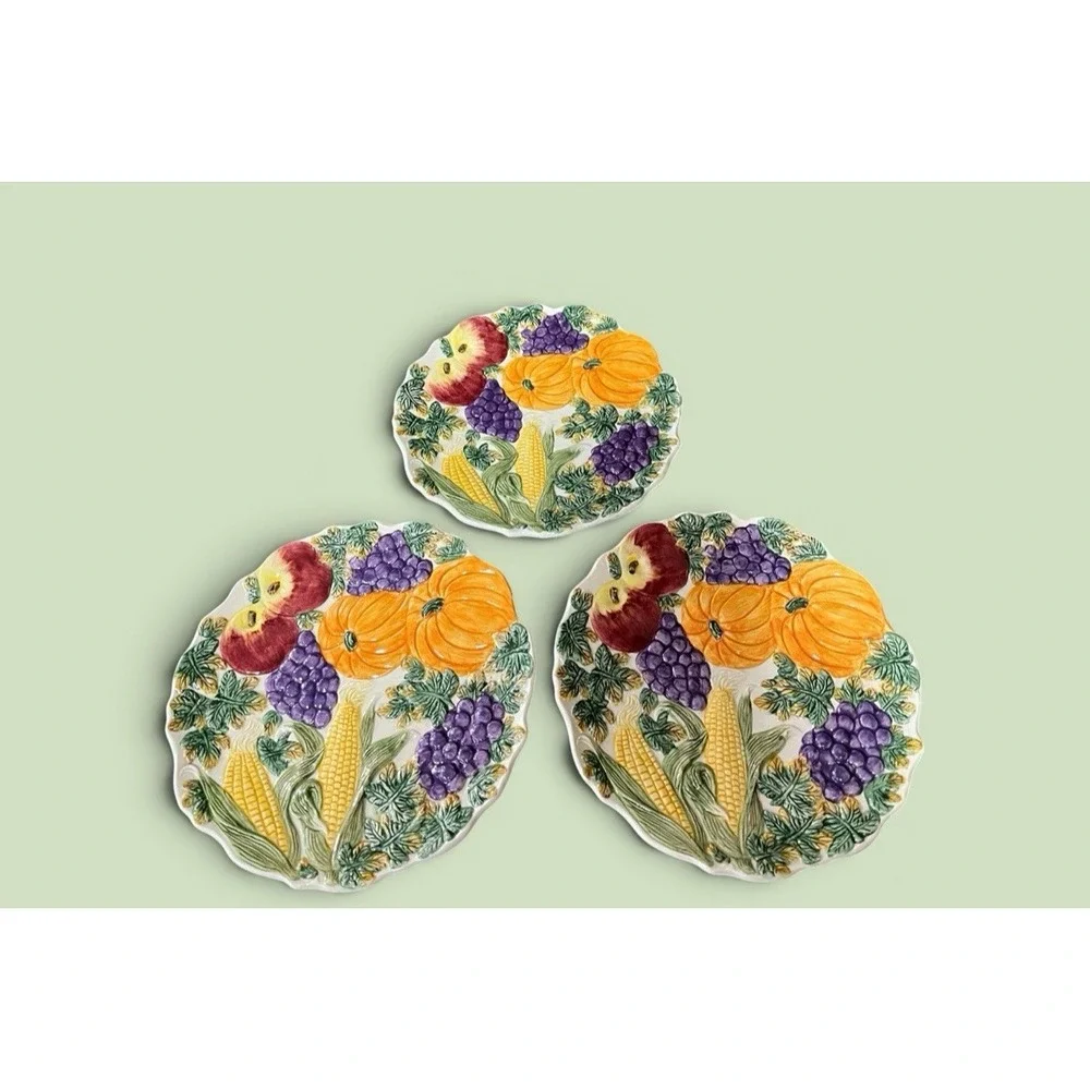 Fitz & Floyd Omnibus Harvest Bounty Autumn Desert Snack 3 Plates Thanksgiving